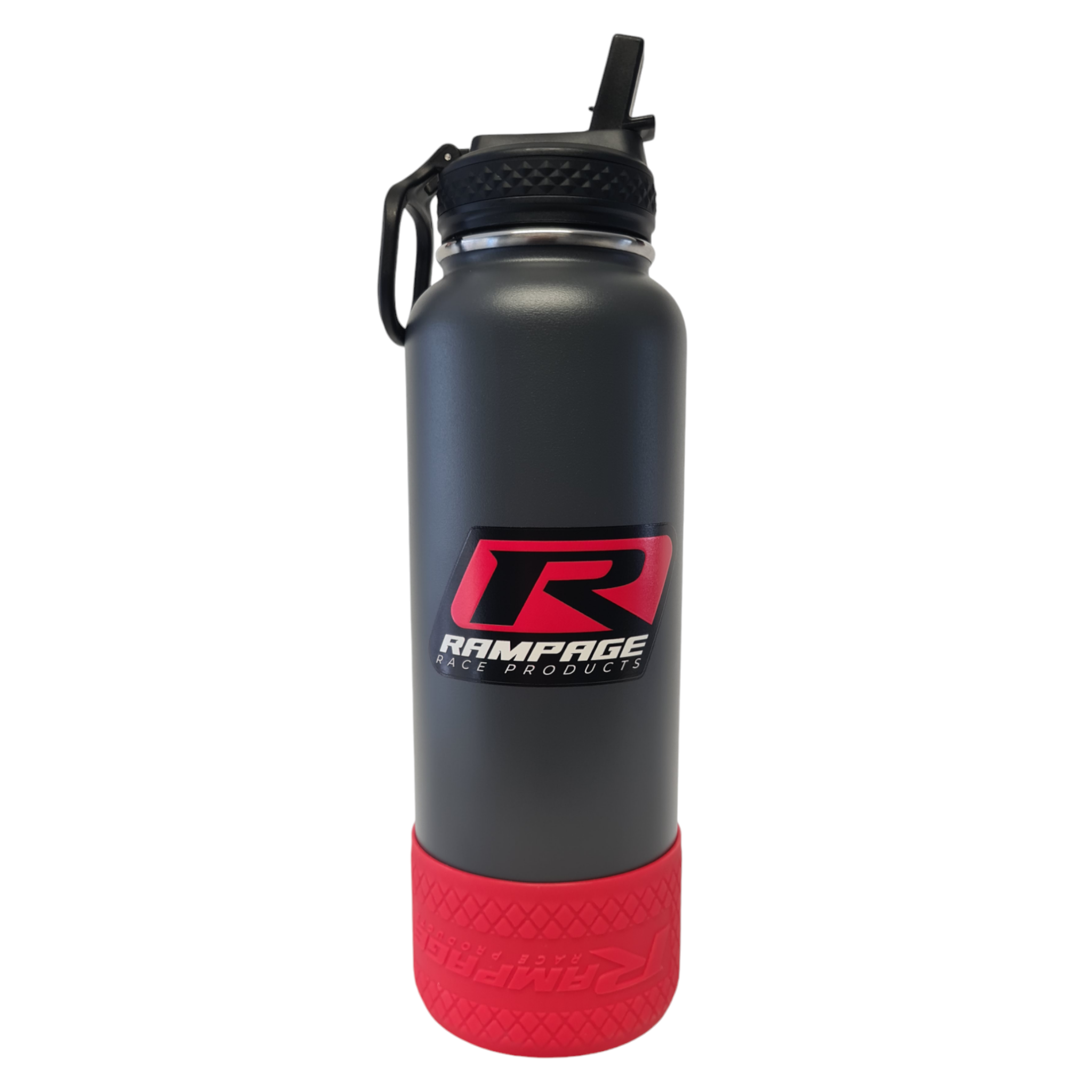 Premium RamHydrate Drink Bottle with vacuum insulation, sleek design, silicon branded base, and dual pop-top lids for easy hydration during racing or workouts, perfect for athletes and race car enthusiasts.  yeti, sports water, sports water bottle, gym water bottle, hydration, best drink bottle