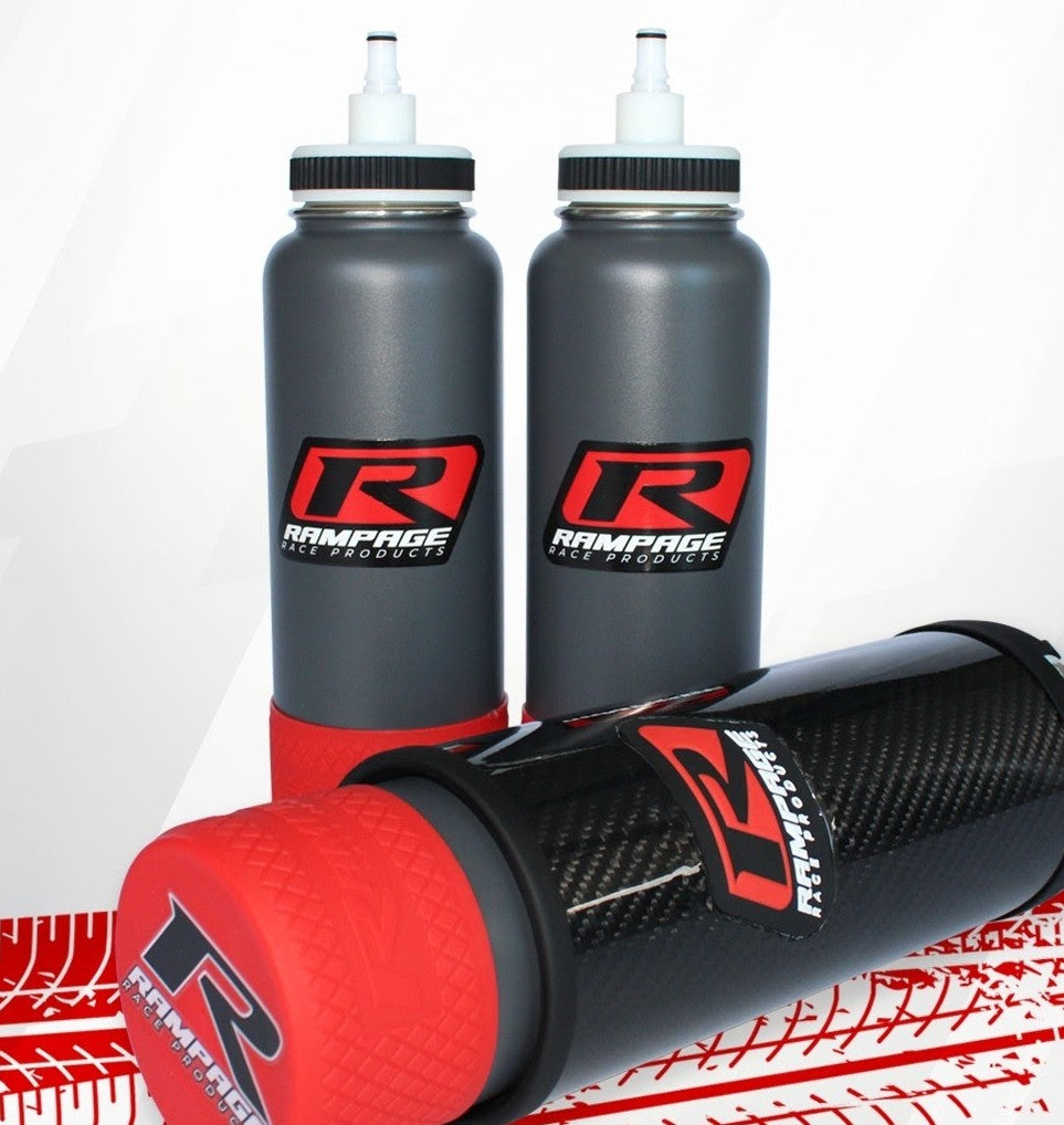 Ramhydrate drink bottle and Lid, black quick release dry break lid , double wall insulated bottles with Rampage logo